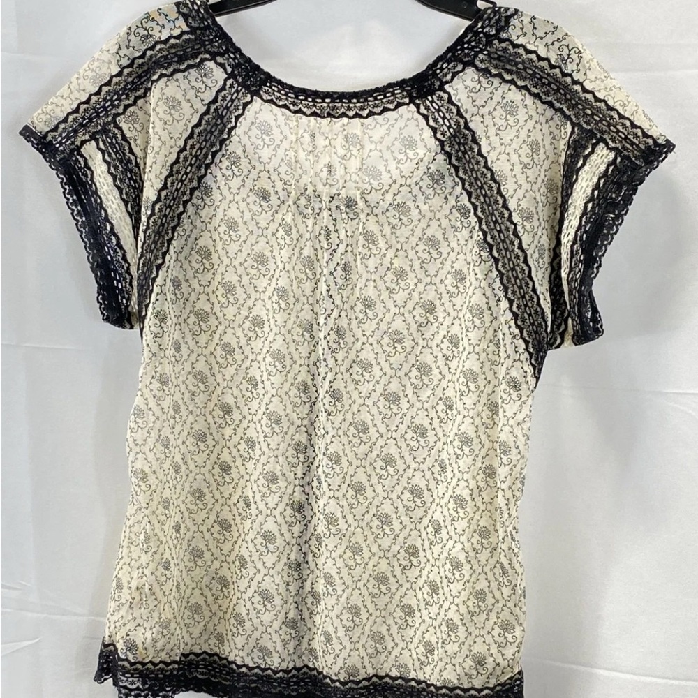 Free People Lace Blouse - Black and Cream - Picture 2 of 6